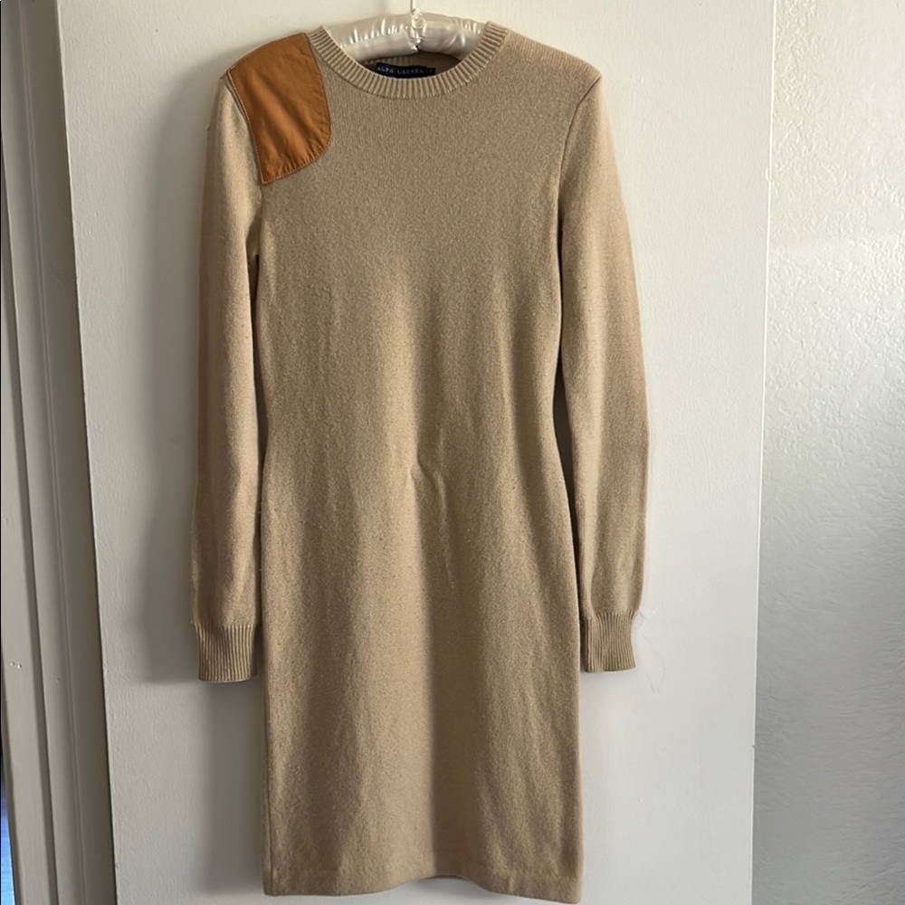 Ralph Lauren Blue Label Elegant 100% Cashmere Tan Sweater Dress